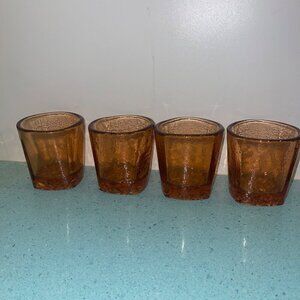 Fire and Light Glasses Square Set of 4 Recycled On the Rocks Copper Signed
